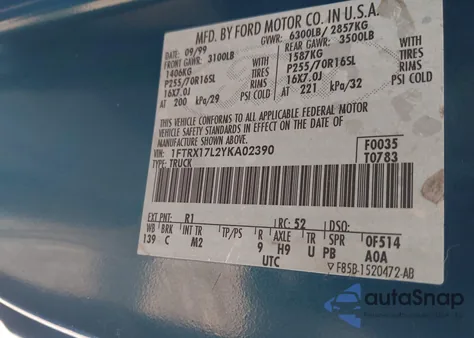 2000 Ford F-150 Lariat/Work Series/Xl/Xlt z USA, uszkodzony, nr VIN 1FTRX17L2YKA02390